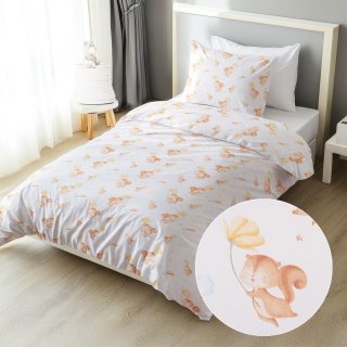 Dětské bavlněné ložní povlečení Sandra SA-643 Veverky s květinami na bílém - Biante.cz