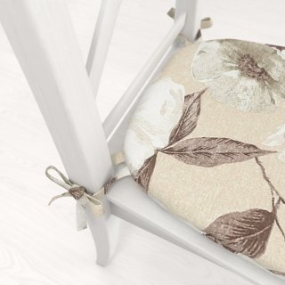 Oblý podsedák Porto PRT-011 Hnedo-biele kvety na béžovom - 39x37x3 cm - detail 1 - Biante.sk