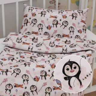 Detské bavlnené posteľné obliečky do postieľky Sandra SA-647 Tučniačiky s hnedými lietadielkami na bielom - Biante.sk Detské bavlnené posteľné obliečky do postieľky Sandra SA-647 Tučniačiky s hnedými lietadielkami na bielom - Biante.sk
