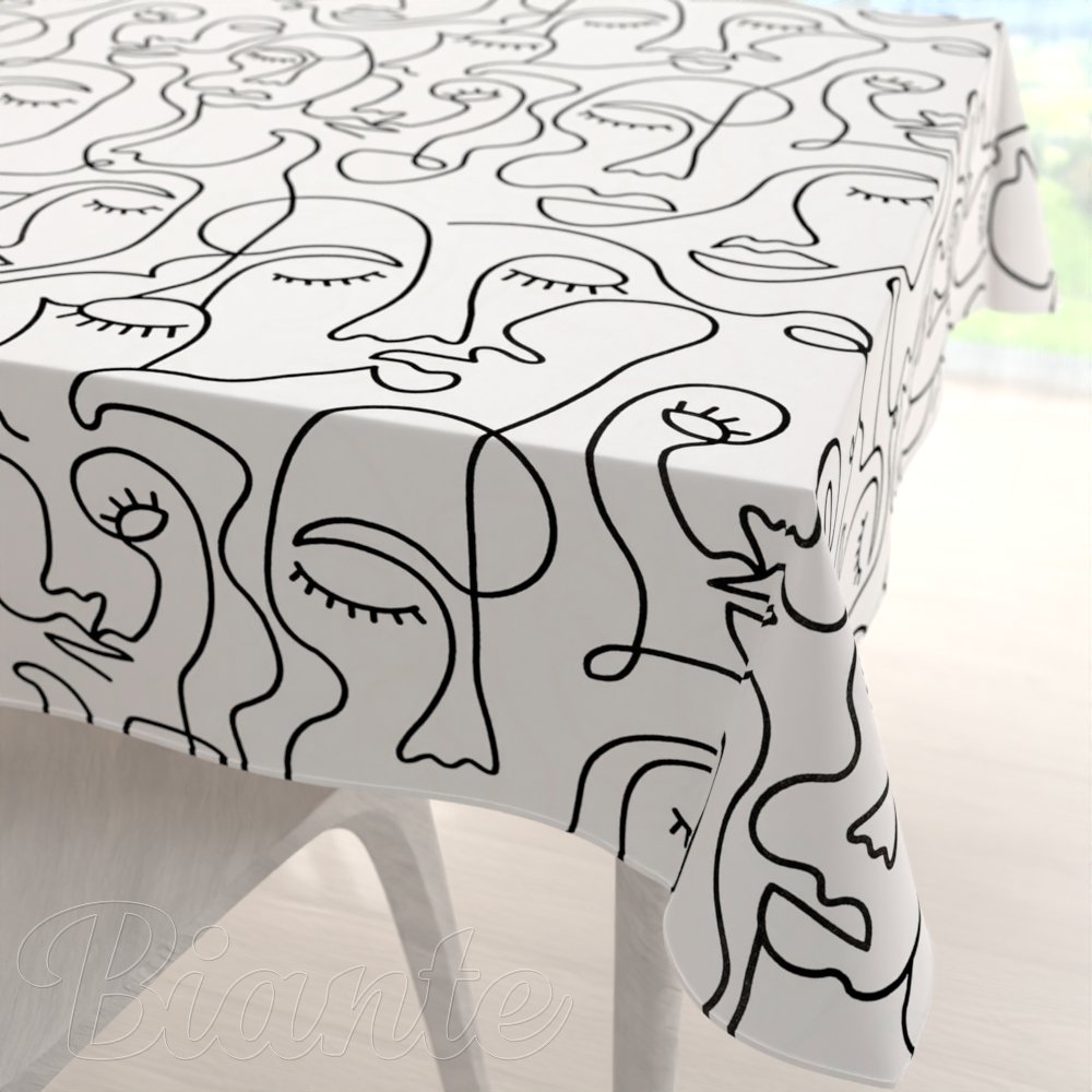 Bavlněný čtvercový ubrus Sandra SA-570 Abstraktní tváře na bílém - Biante.cz