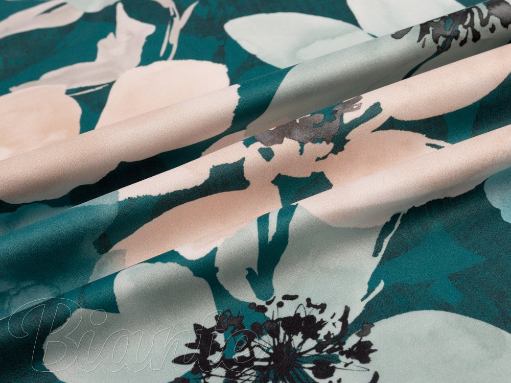 Sametová látka Tamara TMR-027 Velké květy na tmavě zeleném - šířka 150 cm - detail 5 - Biante.cz