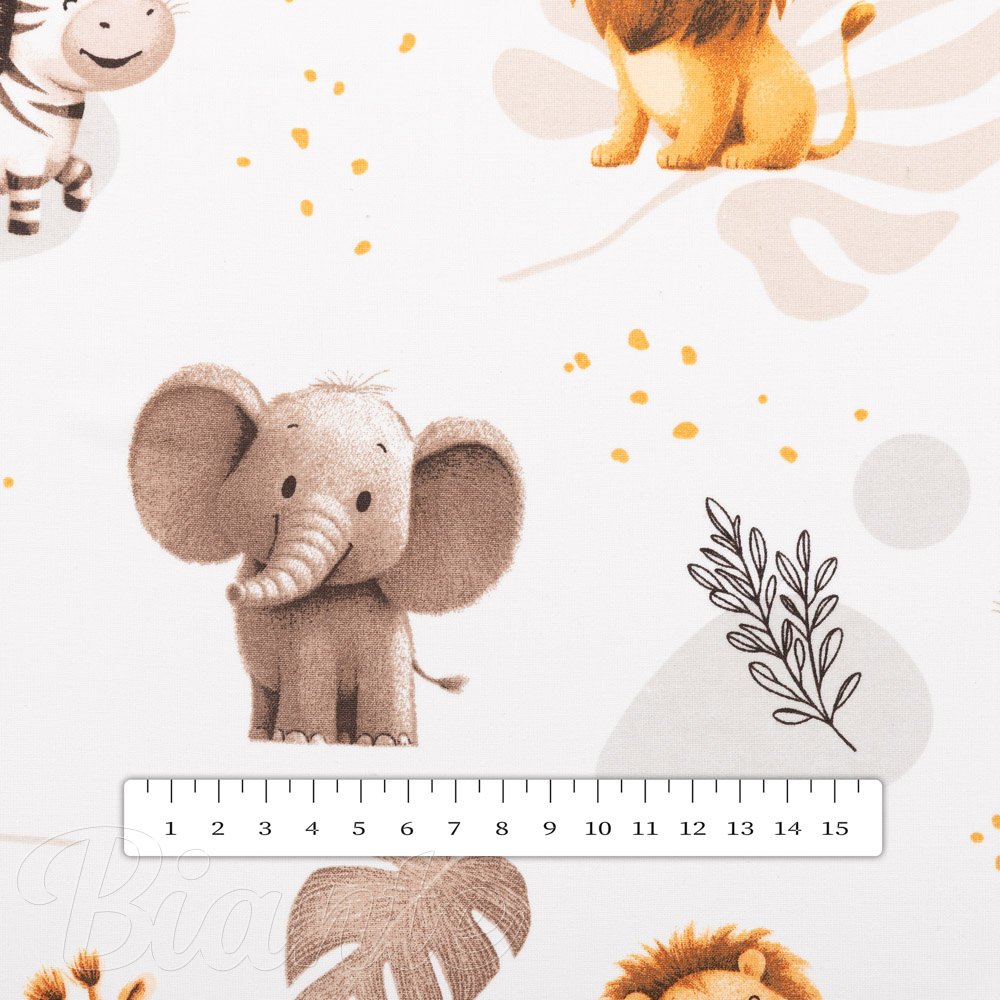 Dětská bavlněná látka/plátno Sandra SA-757 Hnědo-oranžová safari zvířátka na bílém - šířka 160 cm - detail 3 - Biante.cz