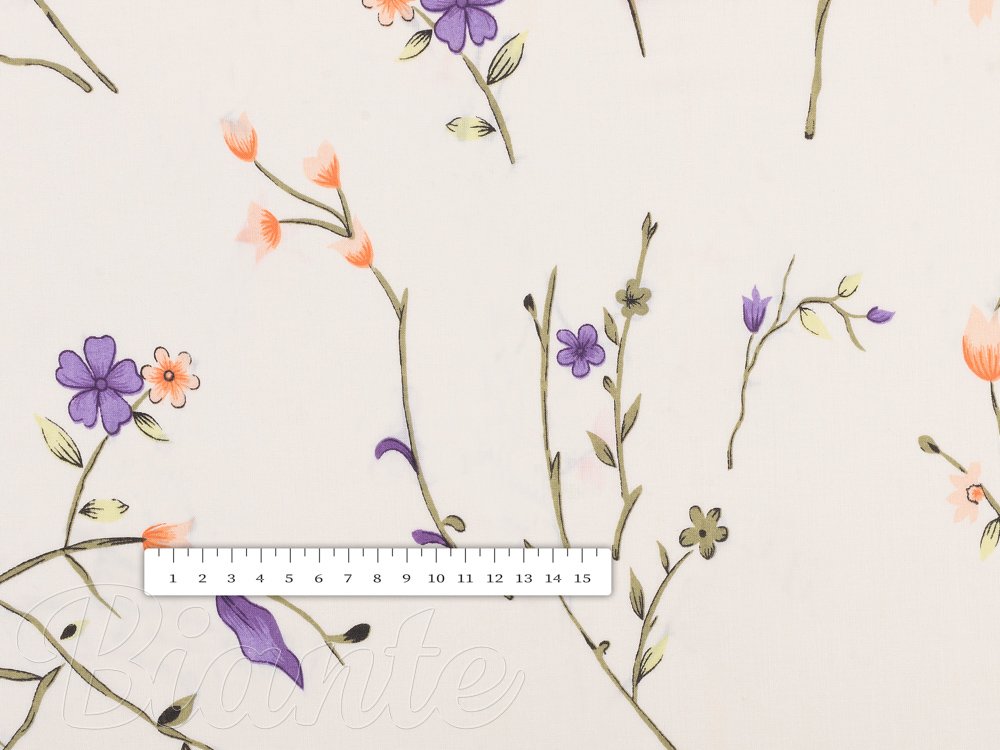 Bavlněná látka/plátno Sandra SA-382 Fialové luční kvítí na krémovém - šířka 160 cm a 220 cm - detail 3 - Biante.cz