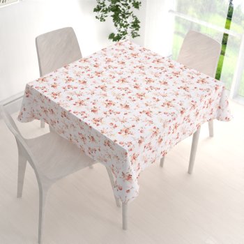Velký bavlněný čtvercový ubrus Sandra SA-304 Oranžovo žluté růžičky na bílém - detail 1 - Biante.cz