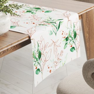 Bavlnený behúň na stôl Sandra SA-706 Zeleno-hnedé vetvičky s lístkami na bielom - Biante.sk Bavlnený behúň na stôl Sandra SA-706 Zeleno-hnedé vetvičky s lístkami na bielom - Biante.sk