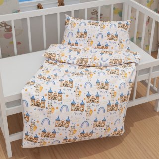 Dětské bavlněné povlečení do postýlky Sandra SA-666 Modro-hnědé hrady a rytíři na bílém - detail 1 - Biante.cz Dětské bavlněné povlečení do postýlky Sandra SA-666 Modro-hnědé hrady a rytíři na bílém - detail 1 - Biante.cz