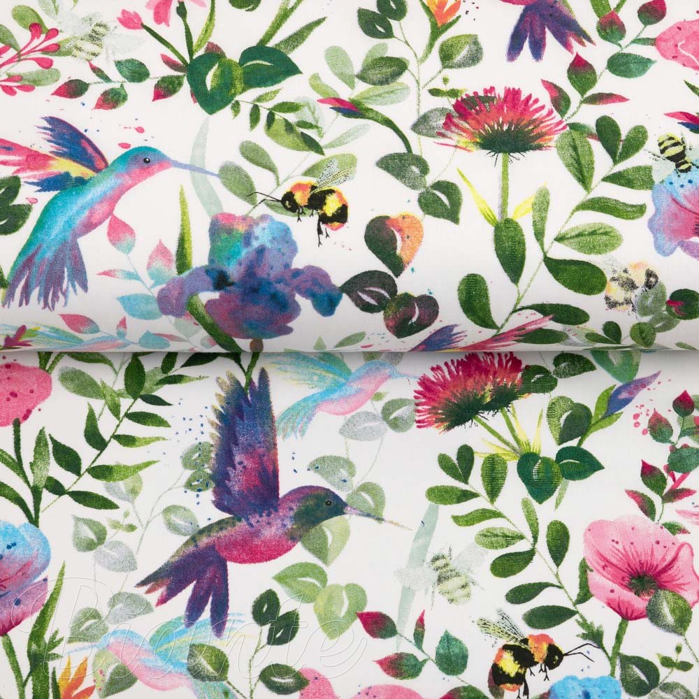 Bavlněná látka/plátno Sandra SA-495 Duhoví kolibříci mezi květy - šířka 160 cm - detail 2 - Biante.cz