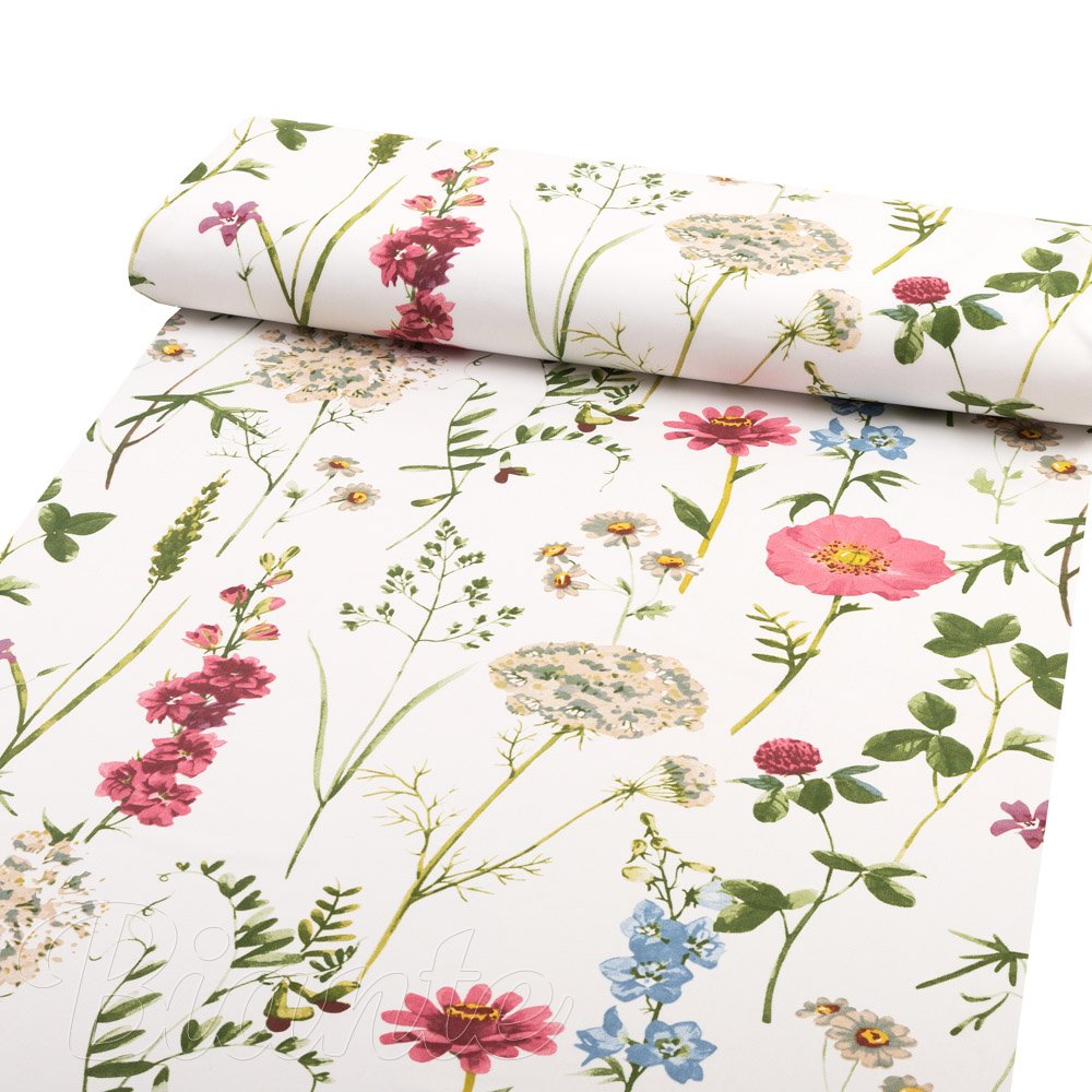 Bavlněná látka/plátno Sandra SA-667 Velké luční kvítí na bílém - šířka 160 cm - detail 1 - Biante.cz