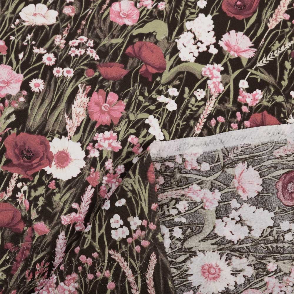Bavlněná látka/plátno Sandra SA-740 Luční kvítí na temně hnědém - šířka 160 cm - detail 4 - Biante.cz
