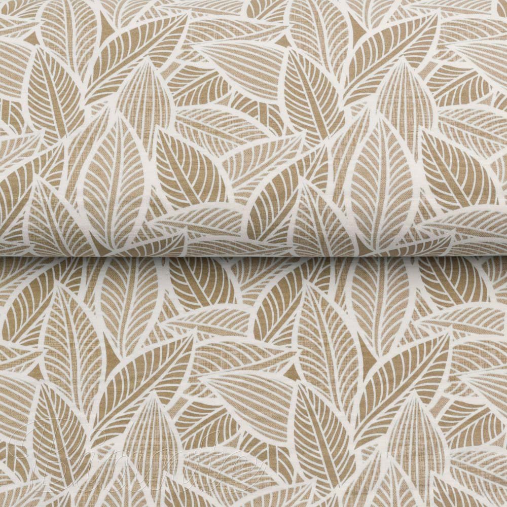 Dekorační látka Leona LN-168 Bílé listy na světle hnědém - šířka 140 cm a 280 cm - detail 2 - Biante.cz