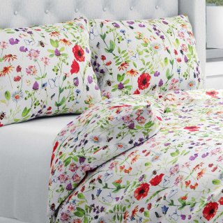 Bavlněné ložní povlečení Sandra SA-608 Červeno-fialové luční kvítí s motýlky a čmeláčky na bílém - Biante.cz Bavlněné ložní povlečení Sandra SA-608 Červeno-fialové luční kvítí s motýlky a čmeláčky na bílém - Biante.cz