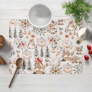 Bavlnené prestieranie na stôl Sandra SA-709 Zimná rozprávka zeleno-hnedá na bielom - Biante.sk Bavlnené prestieranie na stôl Sandra SA-709 Zimná rozprávka zeleno-hnedá na bielom - Biante.sk