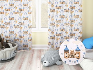 Detský bavlnený záves na mieru Sandra SA-666 Modro-hnedé hrady a rytieri na bielom - Biante.sk Detský bavlnený záves na mieru Sandra SA-666 Modro-hnedé hrady a rytieri na bielom - Biante.sk