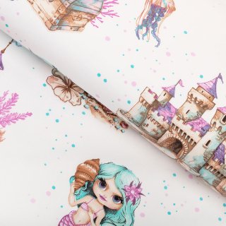 Dětská bavlněná látka/plátno Sandra SA-567 Mořské víly a království na bílém - šířka 160 cm - Biante.cz