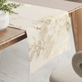 Sametový běhoun na stůl Isabela Flower IBL-022 Zlaté květy na smetanovém - Biante.cz Sametový běhoun na stůl Isabela Flower IBL-022 Zlaté květy na smetanovém - Biante.cz