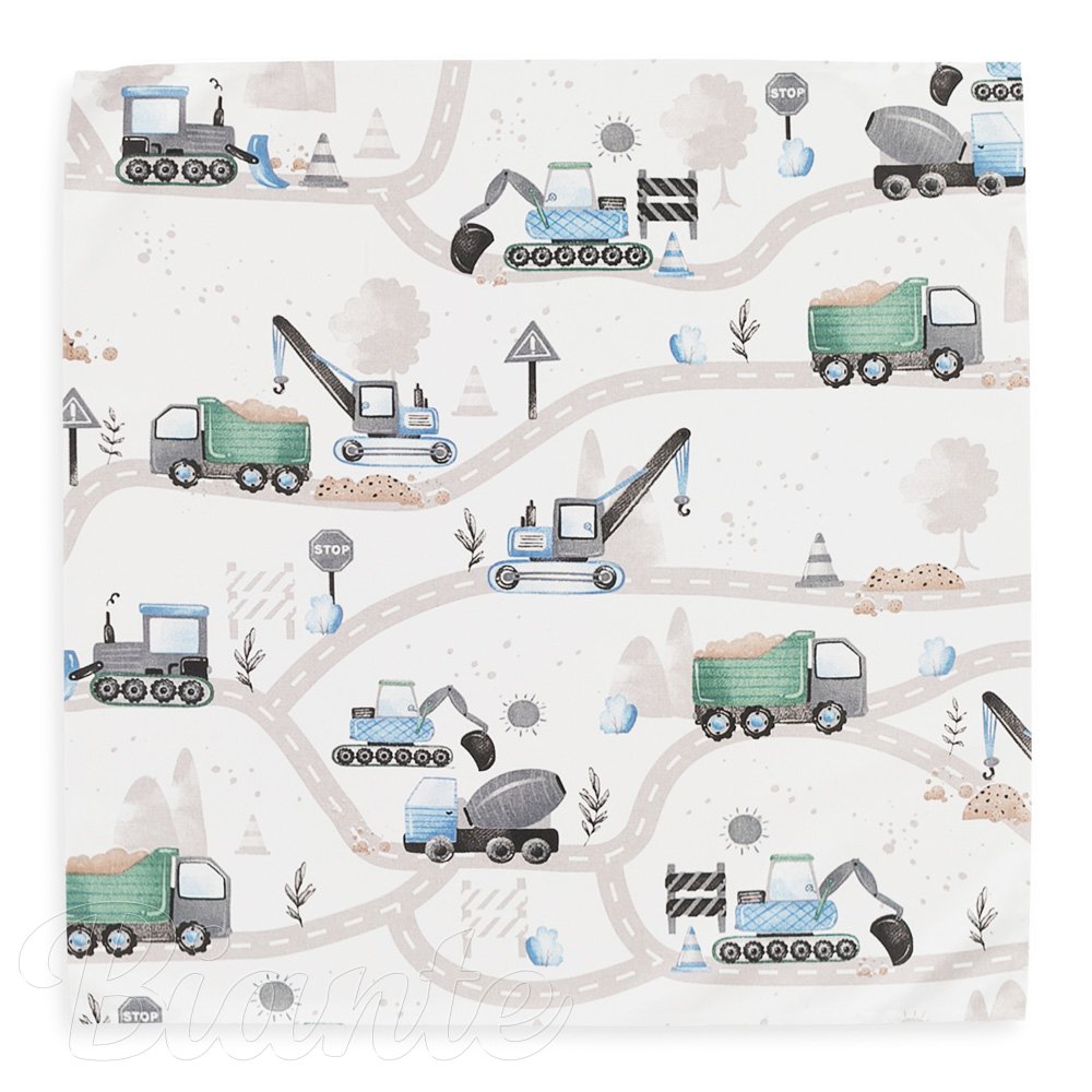 Dětský bavlněný šátek Sandra SA-687 Modro-zelená auta a bagry na bílém - detail 2 - Biante.cz