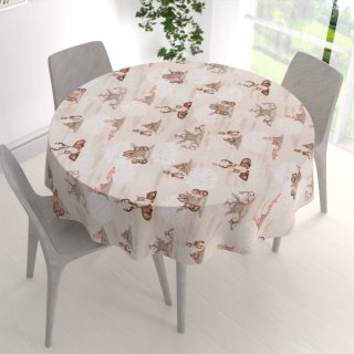 Dětský bavlněný kulatý ubrus Sandra SA-698 Hnědá lesní zvířátka na béžovém - detail 1 - Biante.cz Dětský bavlněný kulatý ubrus Sandra SA-698 Hnědá lesní zvířátka na béžovém - detail 1 - Biante.cz