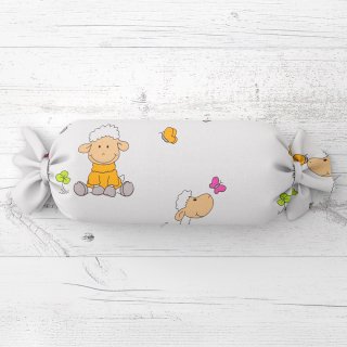 Detský vankúš valec bonbon Sandra SA-728 Veselé ovečky na bielom - Biante.sk