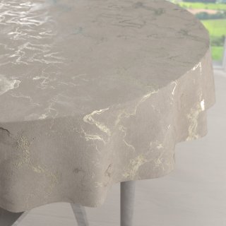 Zamatový okrúhly obrus Isabela IBL-018 Zlatý/dymový mramor na púdrovo béžovom - Biante.sk