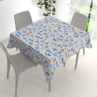 Dětský bavlněný čtvercový ubrus Sandra SA-673 Podmořský svět modrý - detail 1 - Biante.cz