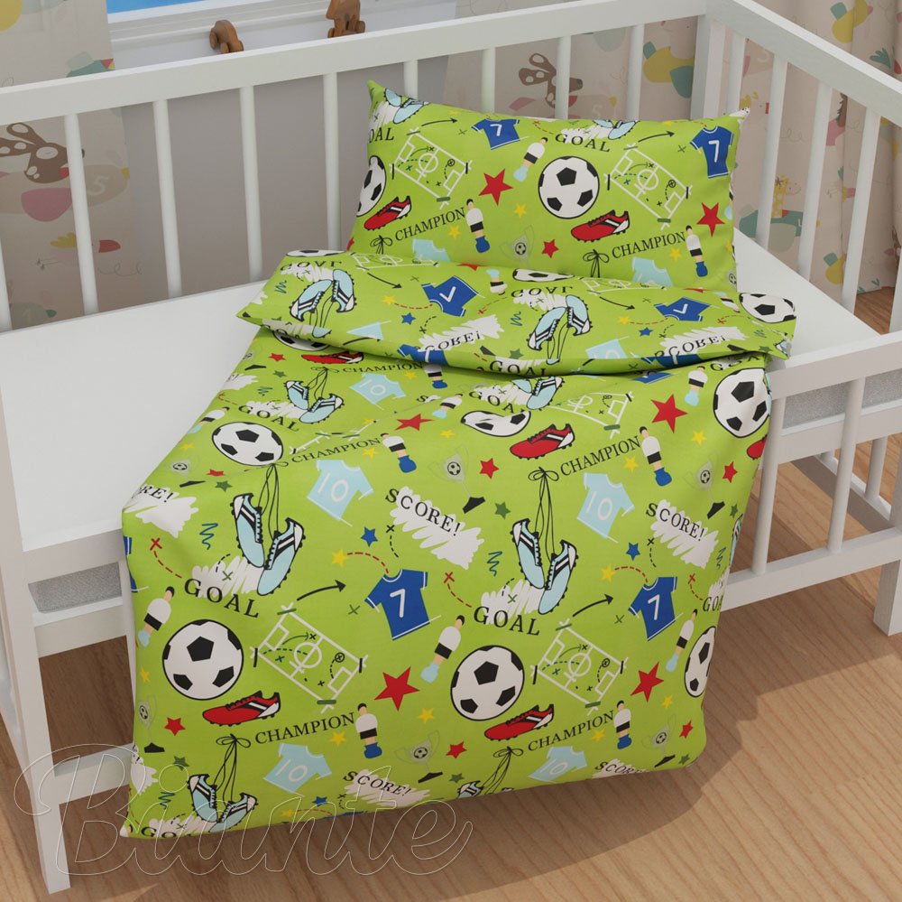 Dětské bavlněné povlečení do postýlky Sandra SA-645 Fotbal to je hra - na zeleném - detail 1 - Biante.cz