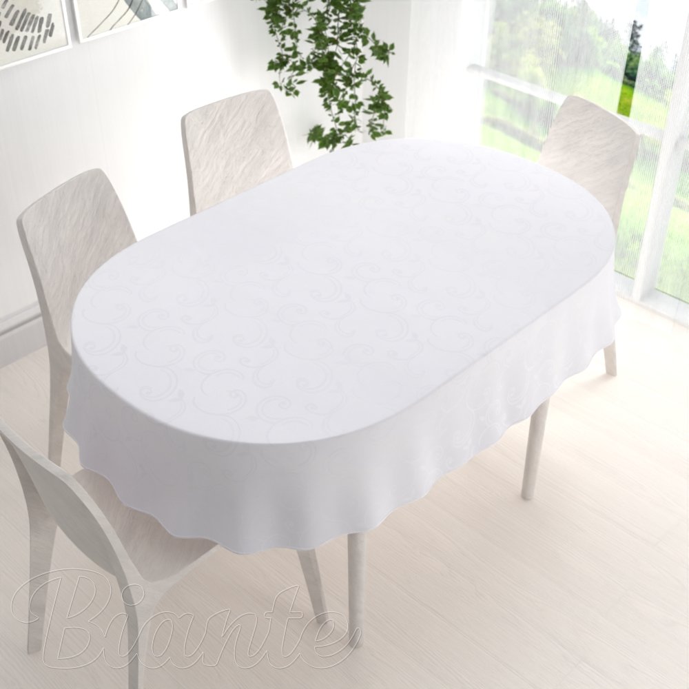 Teflonový oválný ubrus TF-100 Bílé ornamenty s lístky - detail 1 - Biante.cz