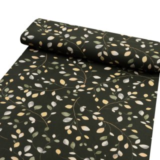 Bavlnená látka/plátno Sandra SA-722 Vetvičky s lístkami na tmavo zelenom - šírka 160 cm - detail 1 - Biante.sk