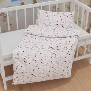 Detské bavlnené posteľné obliečky do postieľky Sandra SA-288 Eukalyptus s ružovými kvetmi na bielom - detail 1 - Biante.sk