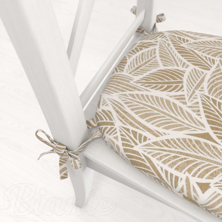 Oblý podsedák Leona LN-168 Bílé listy na světle hnědém - 39x37x3 cm - detail 1 - Biante.cz