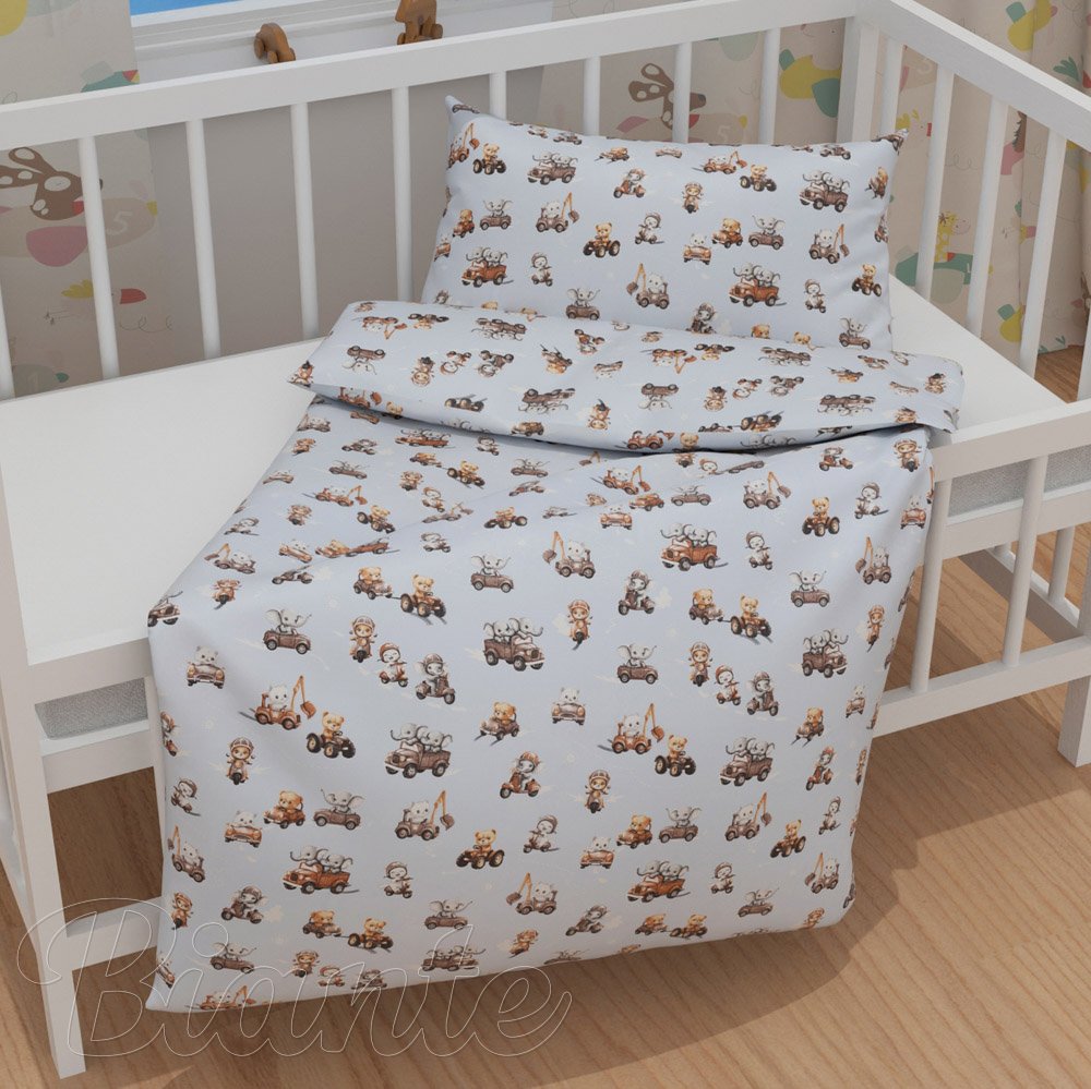 Dětské bavlněné povlečení do postýlky Sandra SA-629 Zvířátka v autech na modrém - detail 1 - Biante.cz