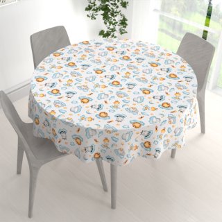 Dětský bavlněný kulatý ubrus Sandra SA-693 Africká zvířátka na modrých obláčcích na bílém - detail 1 - Biante.cz Dětský bavlněný kulatý ubrus Sandra SA-693 Africká zvířátka na modrých obláčcích na bílém - detail 1 - Biante.cz