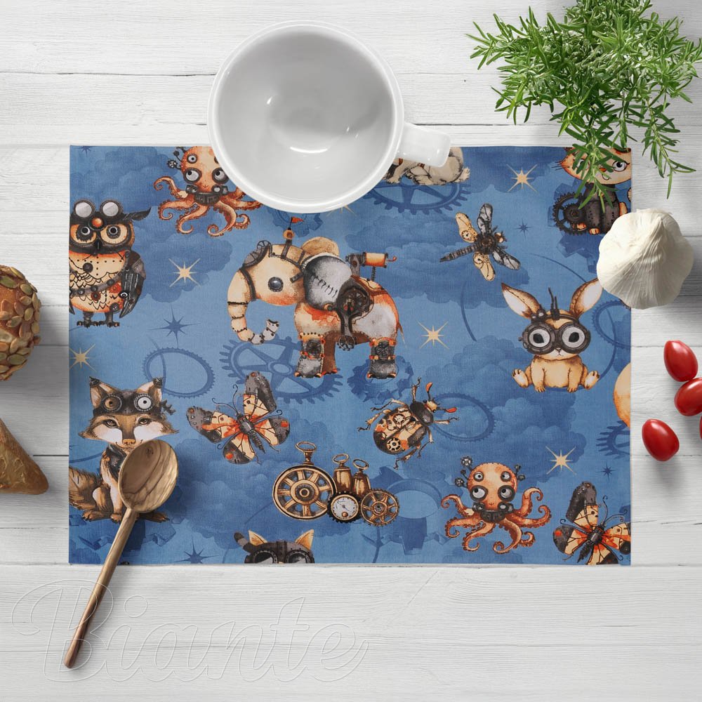Dětské bavlněné prostírání na stůl Sandra SA-581 Zvířátka vynálezci na modrém - Biante.cz