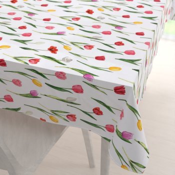 Bavlněný obdélníkový ubrus Sandra SA-506 Tulipány na bílém - Biante.cz Bavlněný obdélníkový ubrus Sandra SA-506 Tulipány na bílém - Biante.cz