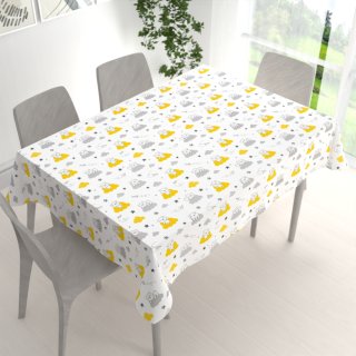 Dětský bavlněný obdélníkový ubrus Sandra SA-725 Medvídci na žluto-šedých mráčcích na bílém - detail 1 - Biante.cz