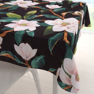 Bavlněný čtvercový ubrus Sandra SA-300 Květy magnolie na černém - Biante.cz Bavlněný čtvercový ubrus Sandra SA-300 Květy magnolie na černém - Biante.cz