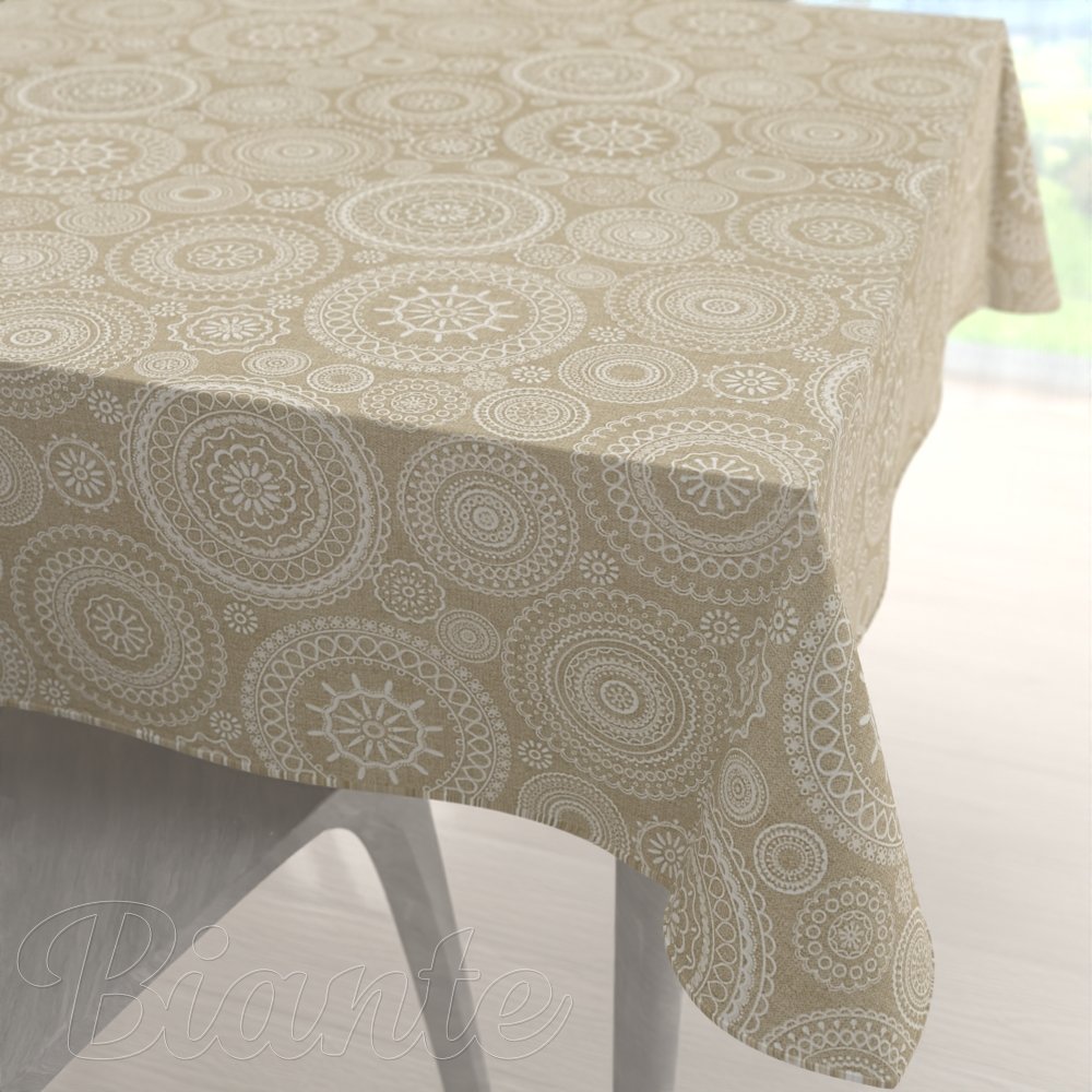 Dekorační čtvercový ubrus Leona LN-170 Bílé mandaly na režném - Biante.cz