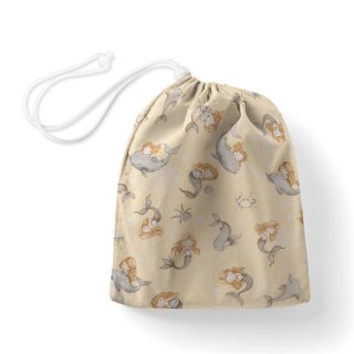 Bavlněný pytlík/sáček na přezůvky Sandra SA-670 Šedo-hnědé mořské panny s delfíny na žlutobéžovém - Biante.cz