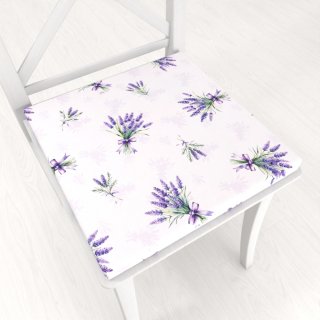 Teflónový štvorcový podsedák TF-128 Vetvičky levandúľ na bielom - 38x38x3 cm - Biante.sk