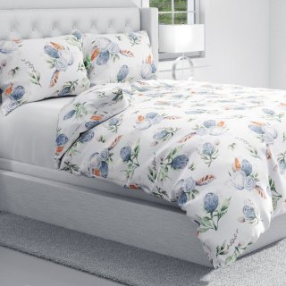 Bavlněné ložní povlečení Sandra SA-707 Modré květy Protea na bílém - detail 1 - Biante.cz Bavlněné ložní povlečení Sandra SA-707 Modré květy Protea na bílém - detail 1 - Biante.cz