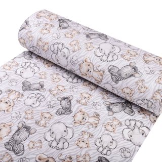 Dětská bavlněná látka/plátno Sandra SA-335 Africká zvířátka na šedém zebrovaném - šířka 160 cm - detail 1 - Biante.cz