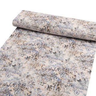 Sametová látka Tamara TMR-057 Modro-zelený zámecký vzor na krémovém - šířka 150 cm - detail 1 - Biante.cz