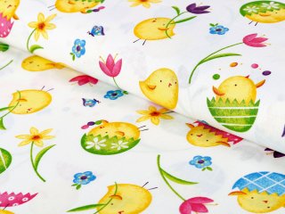 Velikonoční bavlněná látka/plátno Sandra SA-074 Žlutá kuřátka - šířka 145 cm - Biante.cz