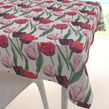Dekorační čtvercový ubrus Terra TRA-001 Tulipány na kouřově šedém - Biante.cz