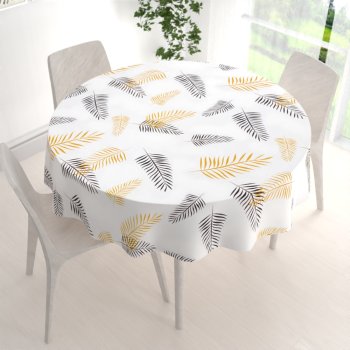 Bavlněný kulatý ubrus Sandra SA-219 Zlaté a černé palmové listy na bílém - detail 1 - Biante.cz