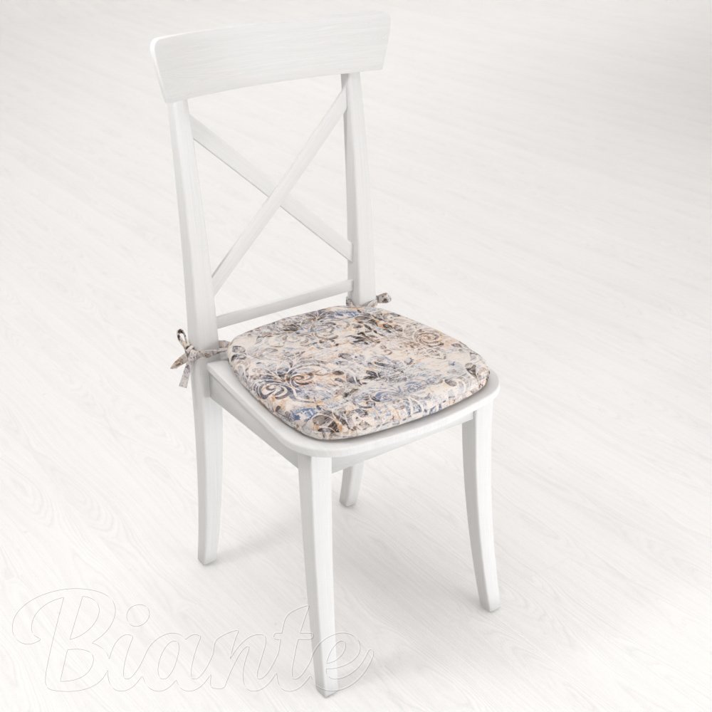 Sametový oblý podsedák Tamara TMR-057 Modro-zelený zámecký vzor na krémovém - 39x37x3 cm - detail 2 - Biante.cz