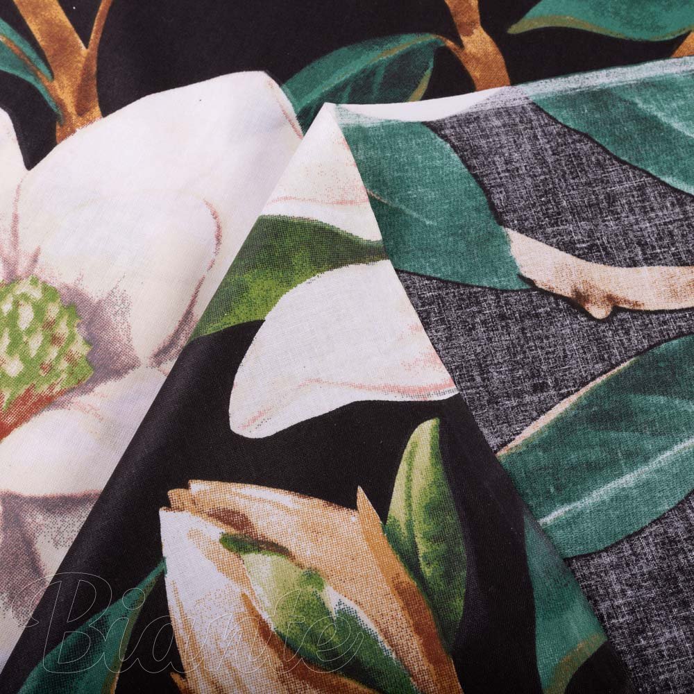 Bavlněná látka/plátno Sandra SA-300 Květy magnolie na černém - šířka 160 cm - detail 4 - Biante.cz