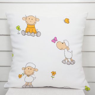 Dětský bavlněný povlak na polštář Sandra SA-728 Veselé ovečky na bílém - Biante.cz