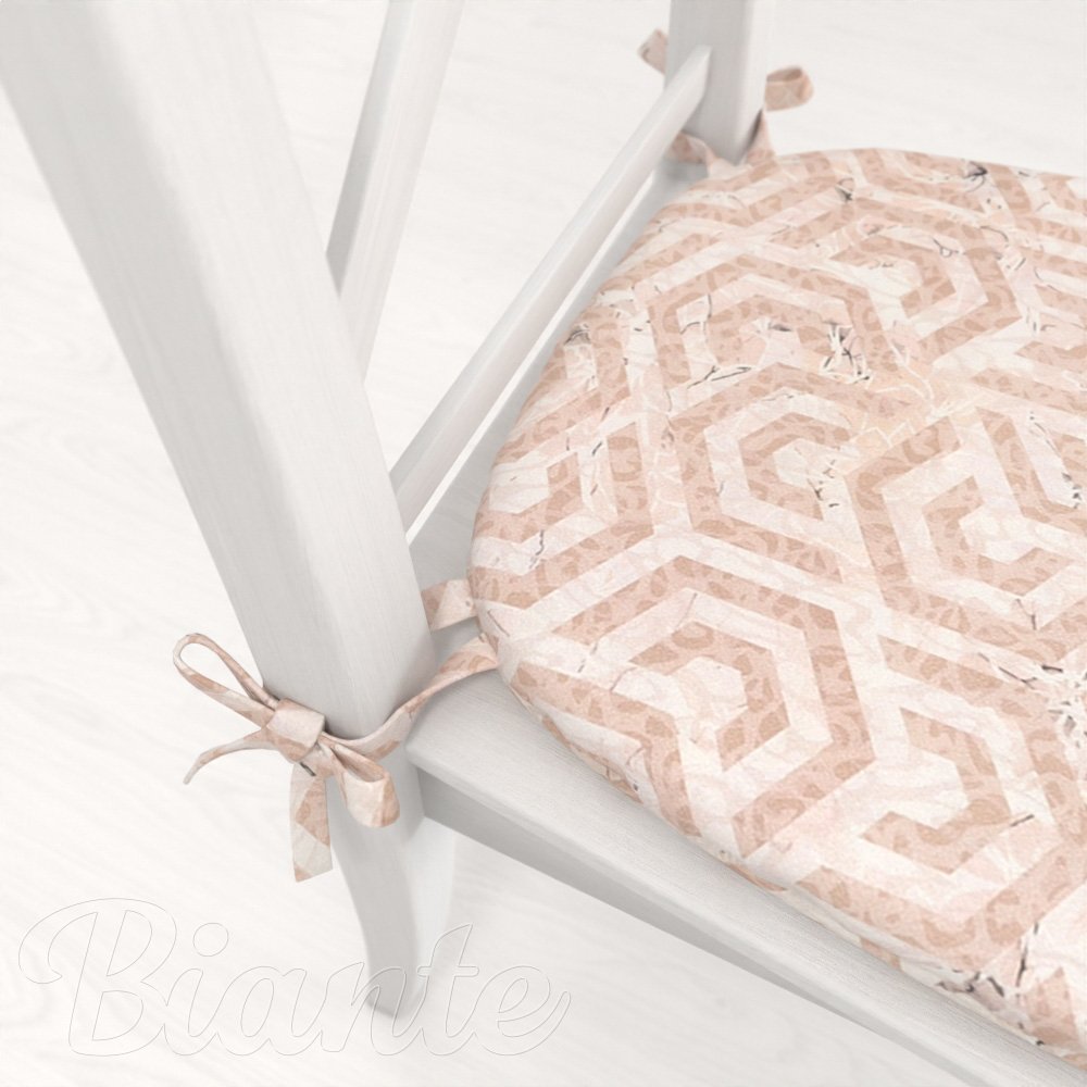 Zamatový oblý podsedák Tamara TMR-029 Ružovobéžové hexagony s čiernym žíhaním - 39x37x3 cm - detail 1 - Biante.sk