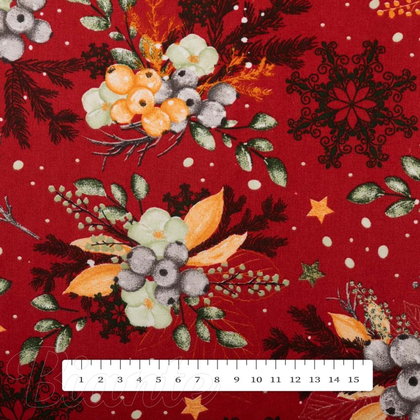 Bavlněná látka/plátno Sandra SA-714 Vánoční cesmíny na červeném - šířka 160 cm - detail 4 - Biante.cz