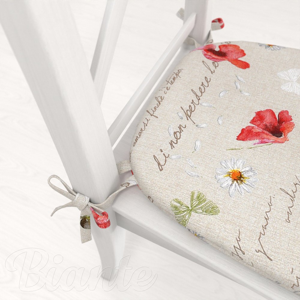 Oblý podsedák Porto PRT-022 Vlčí máky a kopretiny na režném - 39x37x3 cm - detail 1 - Biante.cz